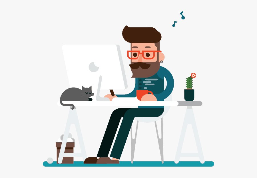 Cartoon Of Hipster Web Designer - Working Alone Cartoon, Transparent Clipart