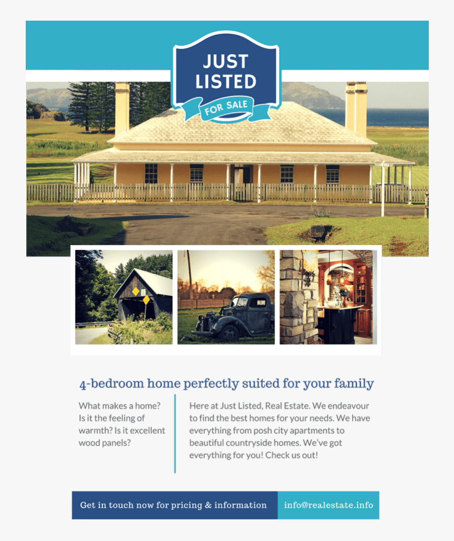 Clip Art House For Sale Flyer - Country Real Estate Flyers, Transparent Clipart