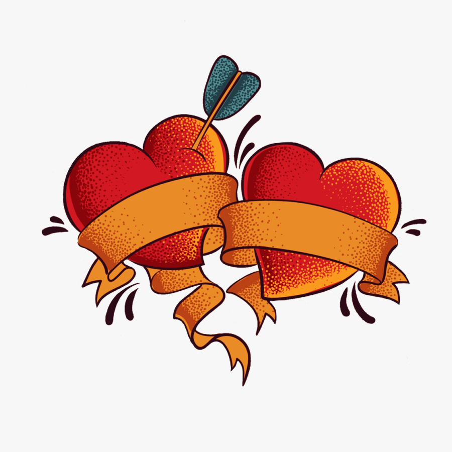 2 Hearts Arrow And Ribbons, Transparent Clipart