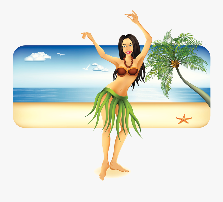 Hawaii Hula Dance Illustration - Lying On The Beach Cartoon, Transparent Clipart