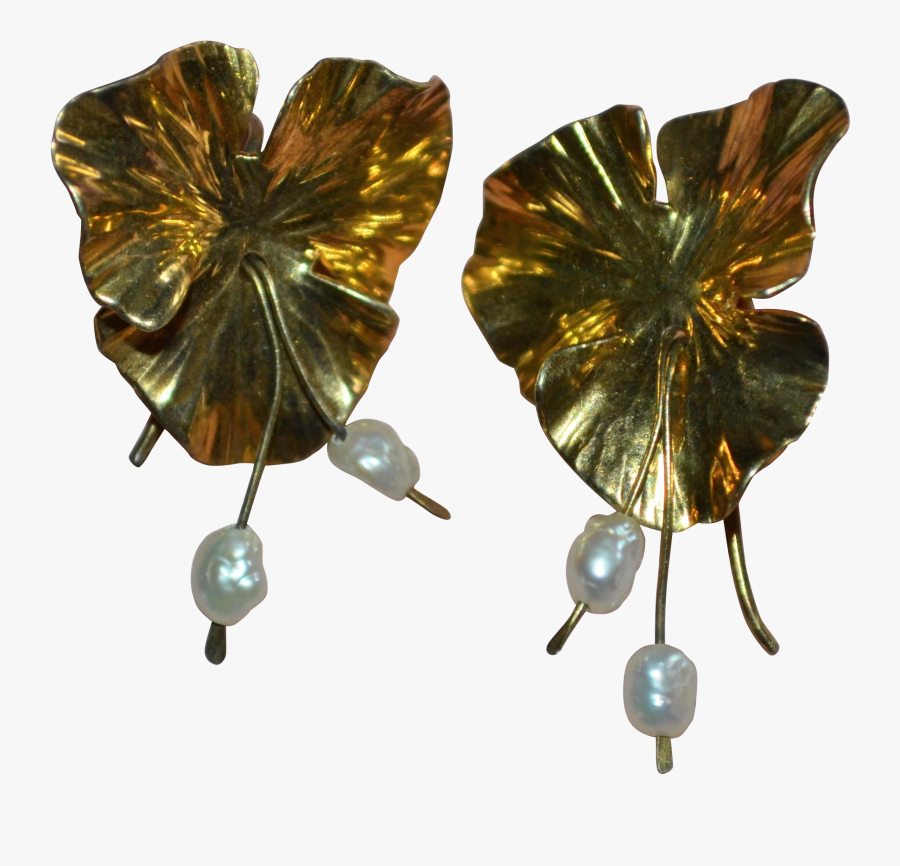 Signed Pearce Sterling Vermeil Lily Pad & White Natural - Earrings, Transparent Clipart