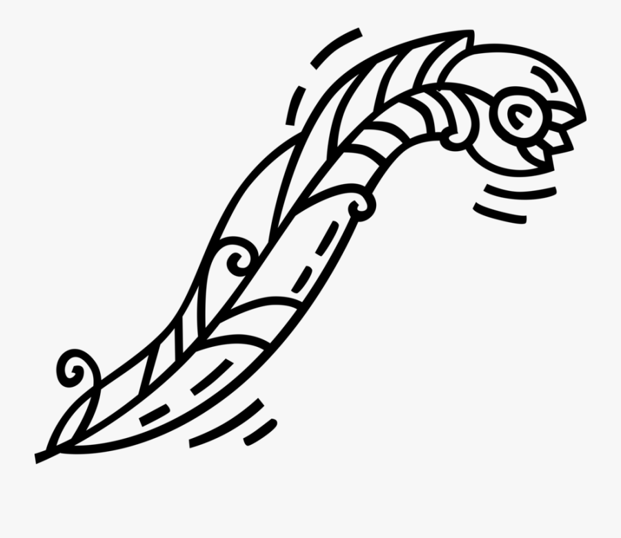 Vector Illustration Of Feather Quill Pen Writing Instrument - Line Art, Transparent Clipart