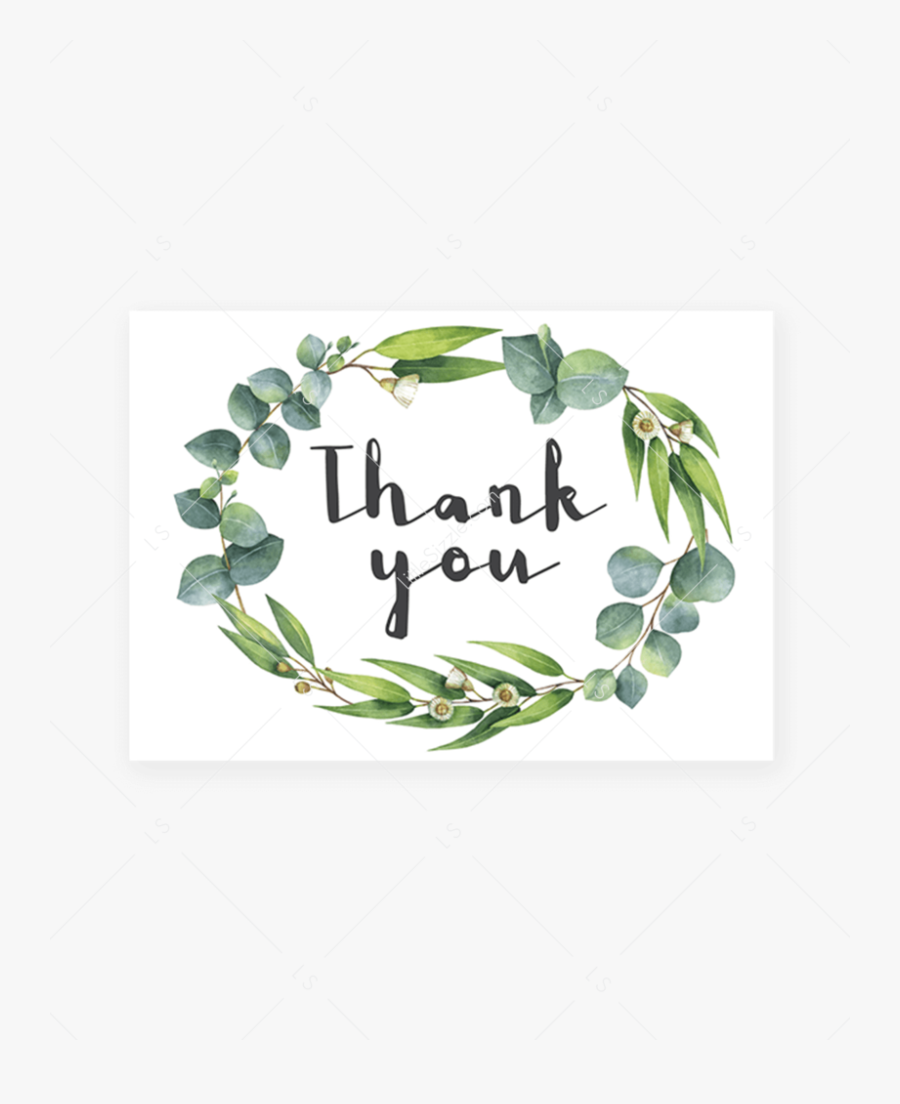 Green Wreath Thank You Cards Printable By Littlesizzle - Green Wreath Thank You, Transparent Clipart