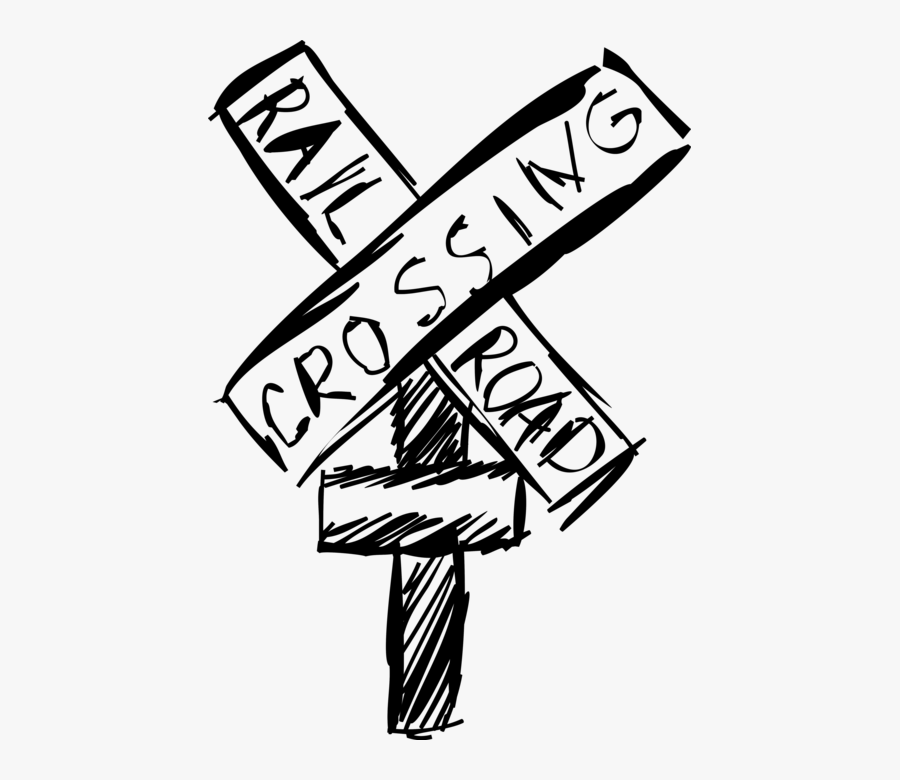 Vector Illustration Of Railway Crossing Caution Sign, Transparent Clipart