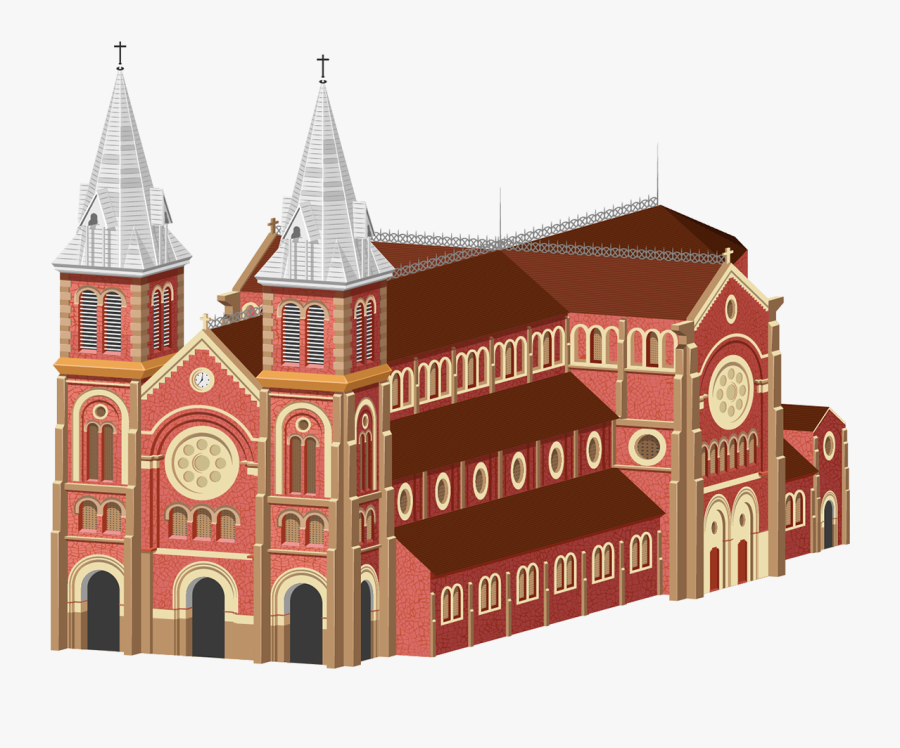 Notre Dame Cathedral Saigon Vector, Transparent Clipart