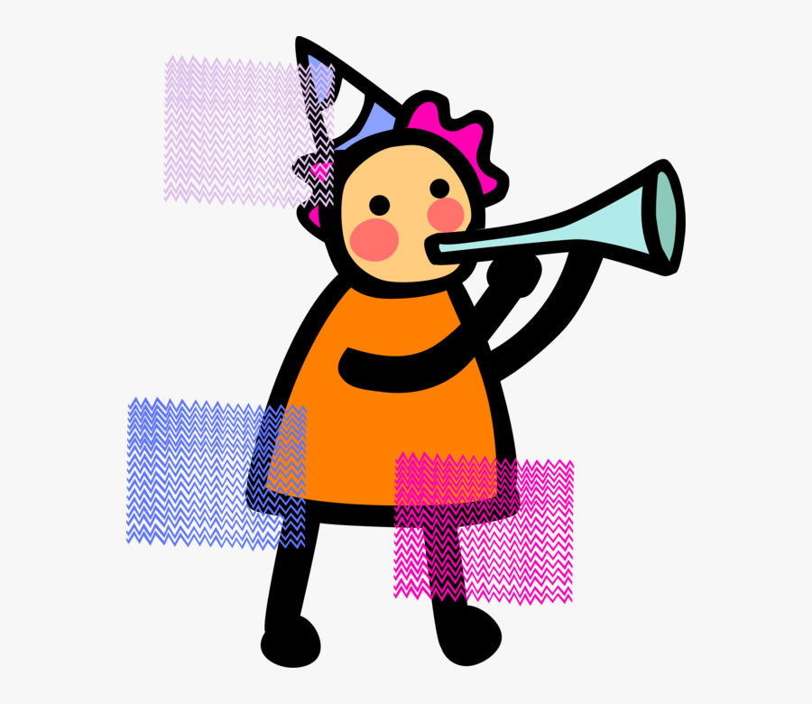 Vector Illustration Of Young Girl Party Goer Blows, Transparent Clipart