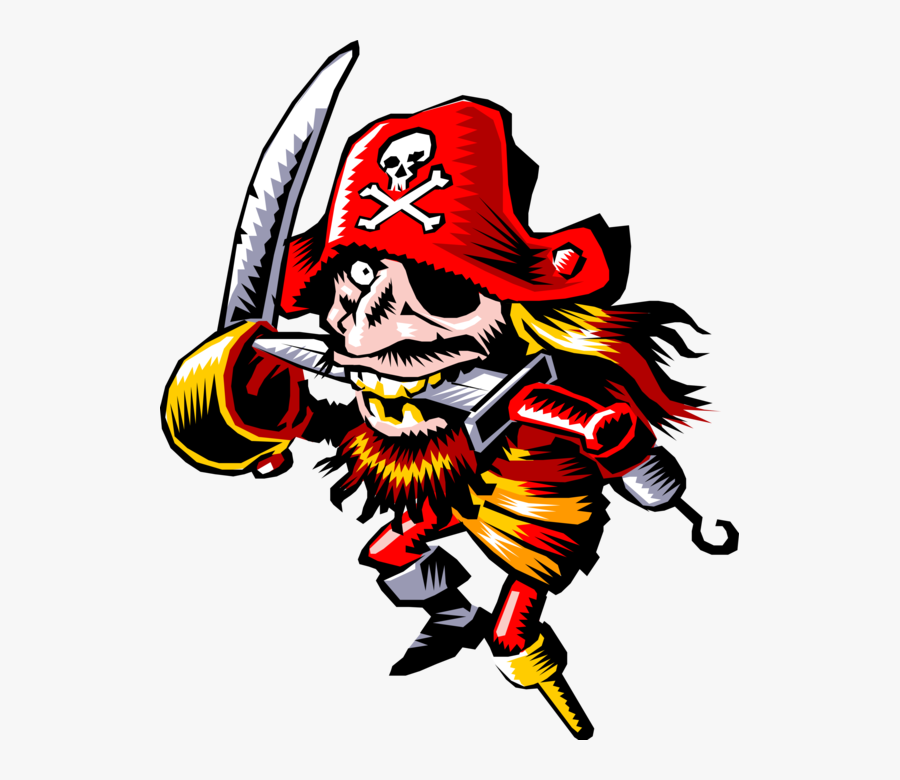 Vector Illustration Of Buccaneer Pirate Wields Cutlass - Pirate Cartoon, Transparent Clipart