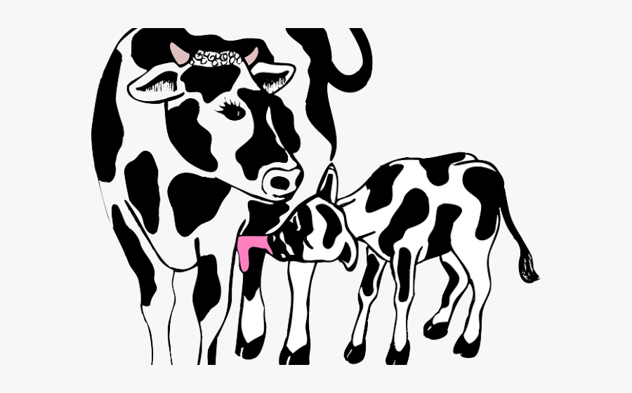 Drawn Farm Animals Svg - Cow And Calf Clipart Black And White, Transparent Clipart
