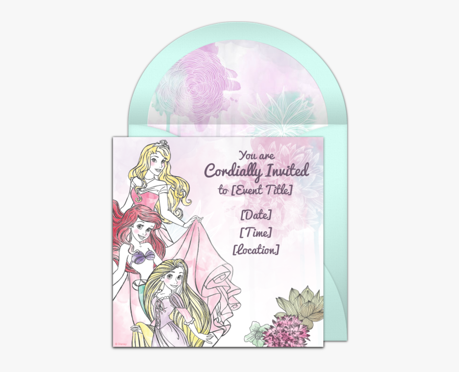 Clip Art Princesses Birthday Invitation - Disney Princess Watercolor Invitation, Transparent Clipart