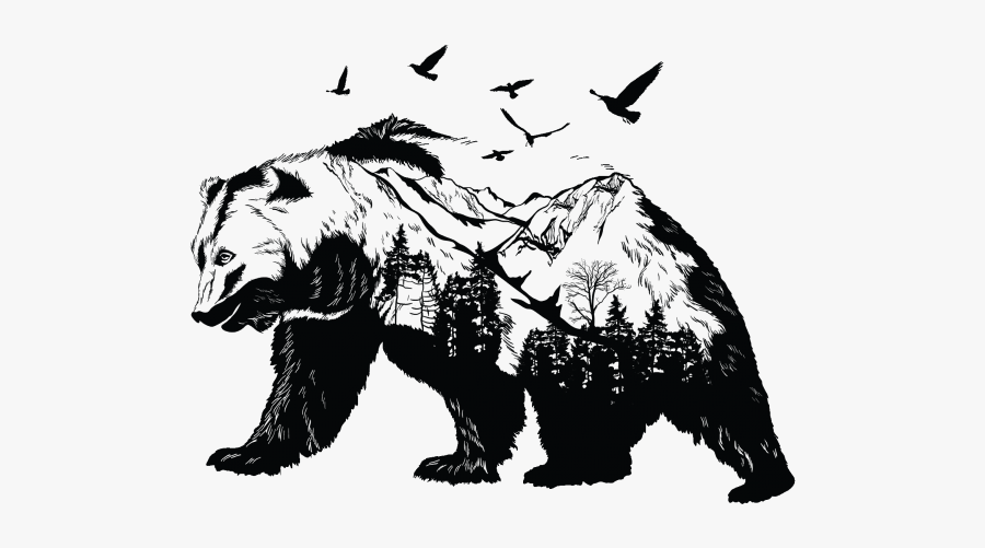Brown Bear Black And White Polar Bear Tattoo Drawing - Bear Black And White Tattoo, Transparent Clipart