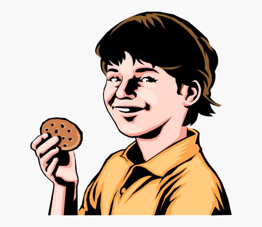 Vector Illustration Of Boy With Chocolate Chip Cookie - Cartoon, Transparent Clipart