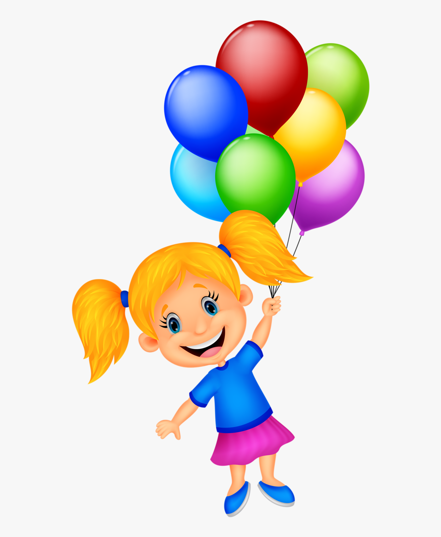 Girl Holding Balloons Clipart - Cartoon Girl With Balloons, Transparent Clipart