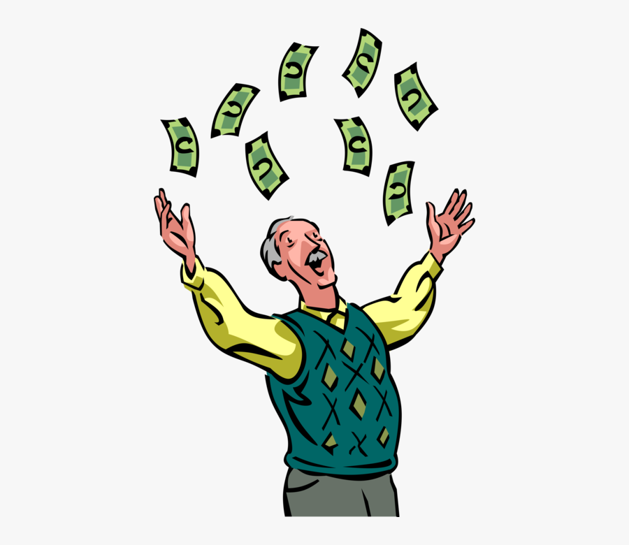 Vector Illustration Of Retired Elderly Senior Citizen - Throwing Money Into Air, Transparent Clipart