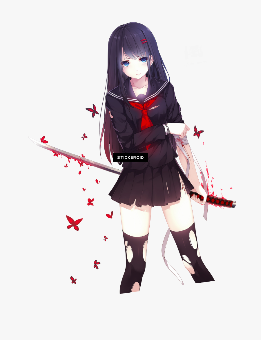 Girls Depressed Transparent Clipart Free Download Ya - Anime Girl With Katana Sword, Transparent Clipart