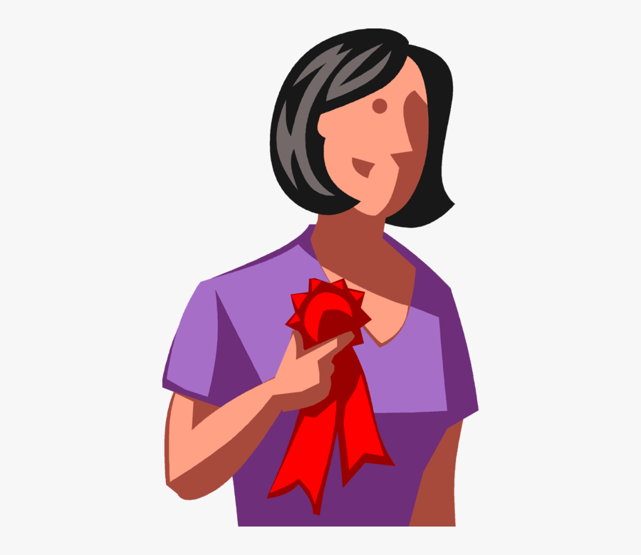 Vector Illustration Of Businesswoman Receives First - Cartoon, Transparent Clipart