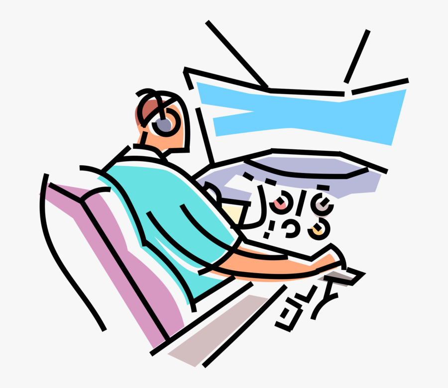 Vector Illustration Of Pilot In Aircraft Cockpit Prepares, Transparent Clipart