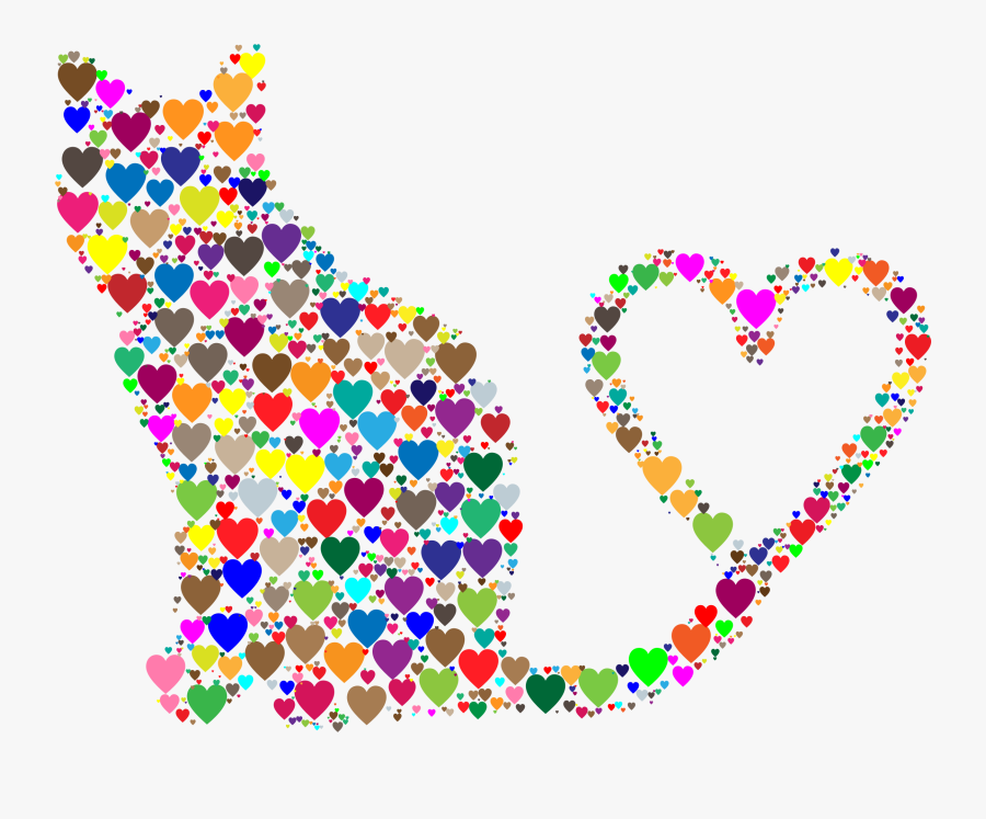 Silhouette Heart Tail Hearts - Cat With Love Heart Clip Art, Transparent Clipart