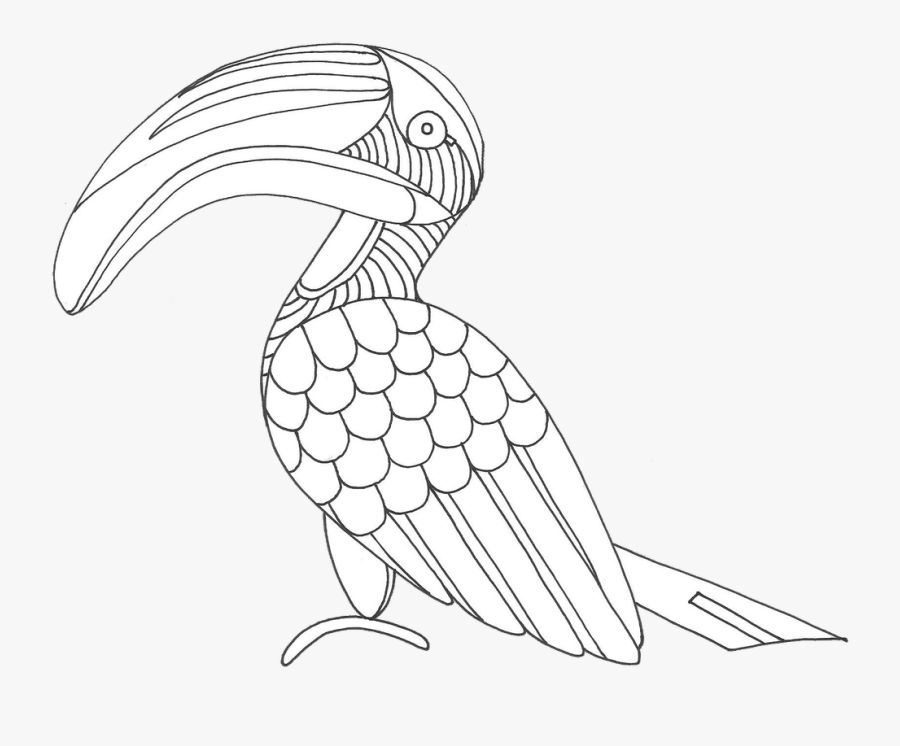 Toucan Lineart Black And White - Hornbill, Transparent Clipart