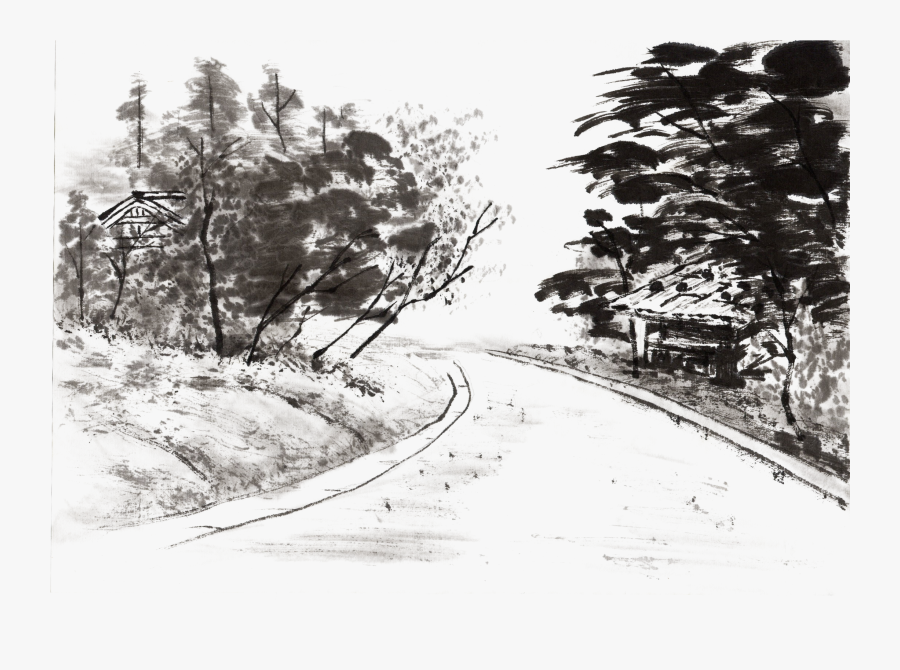 Transparent Lighthouse Clipart Black And White - Ink Landscape Painting, Transparent Clipart