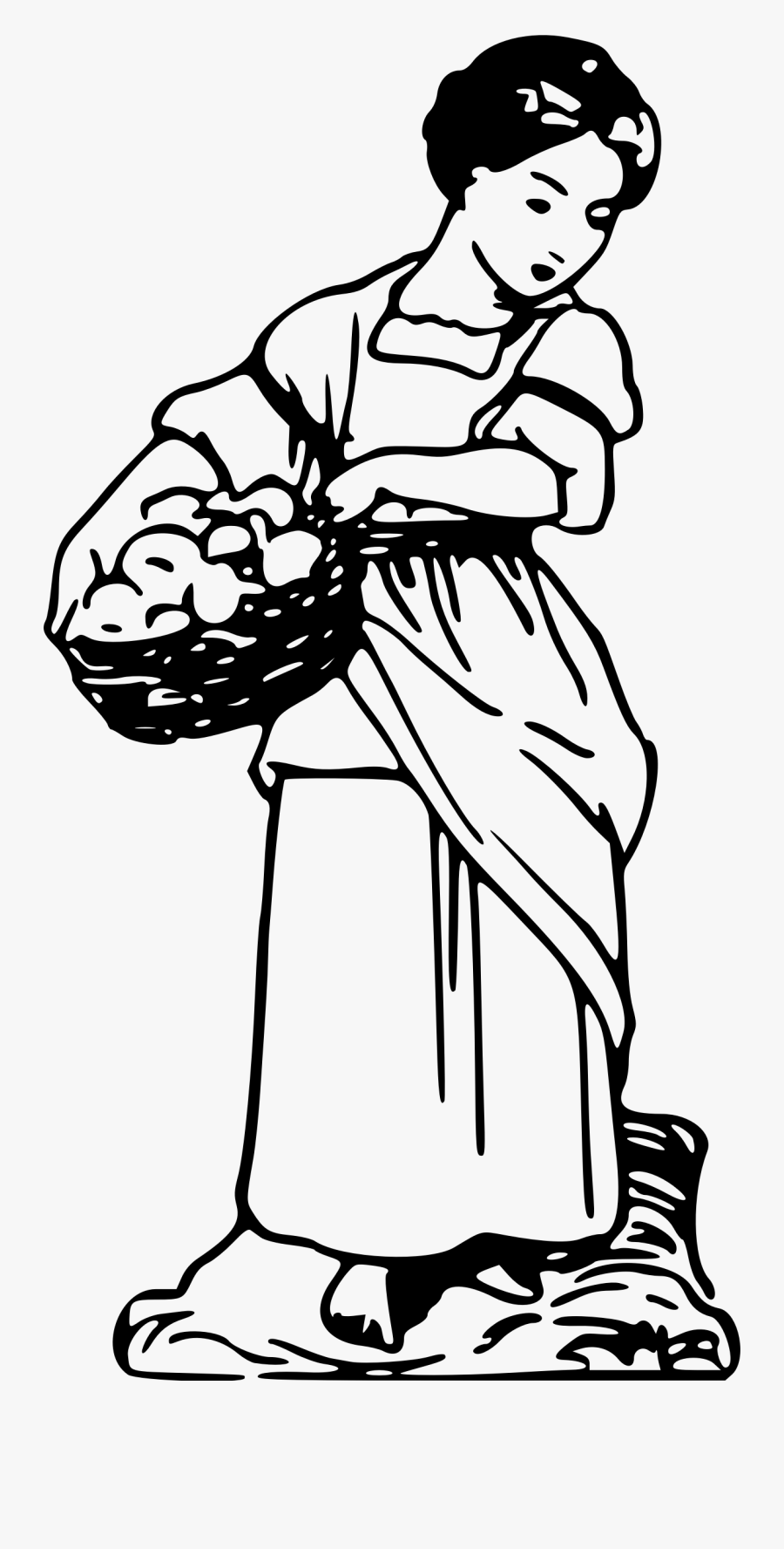 Woman Gathering 3 Clip Arts - Mother Carrying Basket In The Market Line Art Image, Transparent Clipart