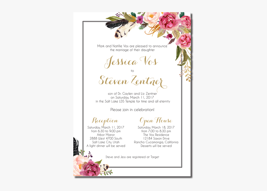 Clip Art Invitation For Wedding - Boho Chic Free Wedding Invitation, Transparent Clipart