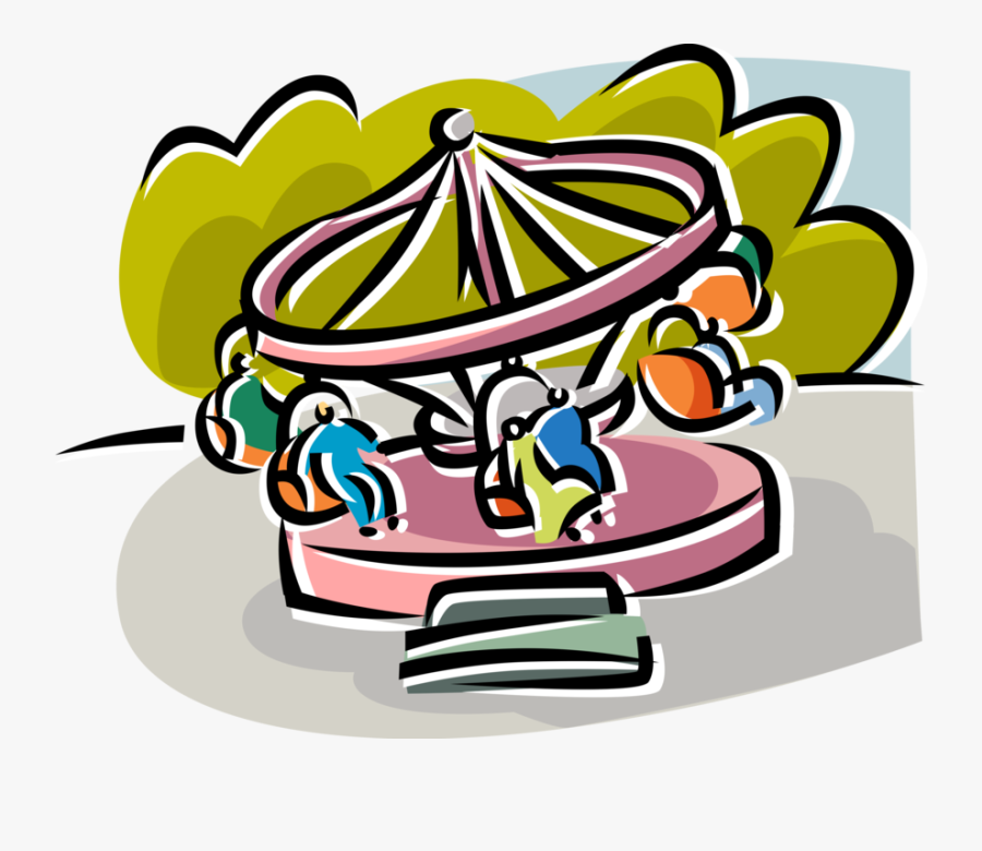 Vector Illustration Of Carnival Or Amusement Park Fairground - Angular Displacement Carousel, Transparent Clipart