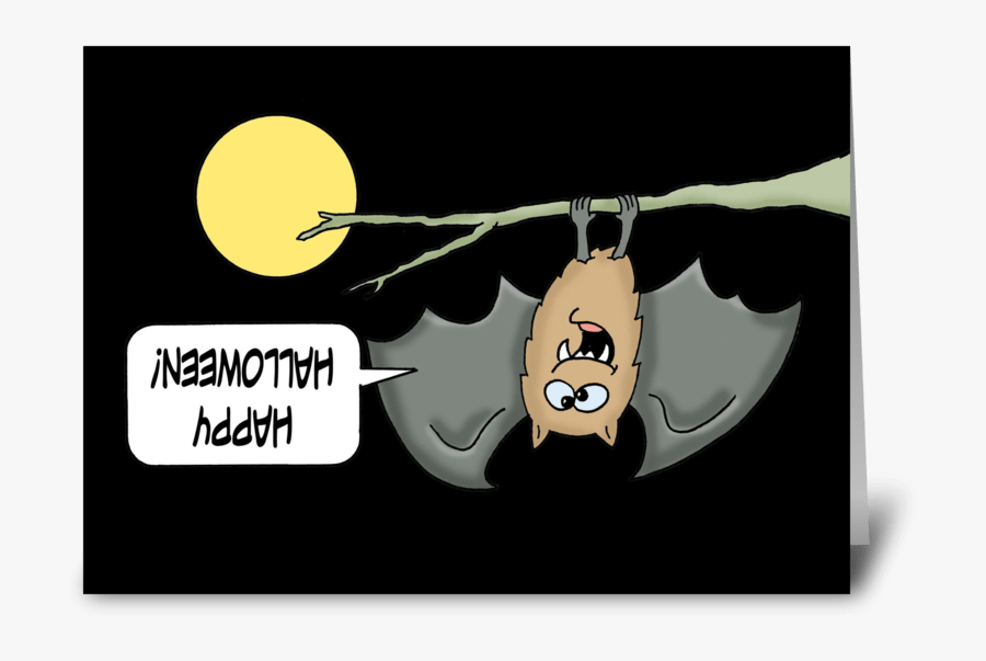 Halloween Card With Cute Bat Upsidedown Greeting Card - Cartoon, Transparent Clipart