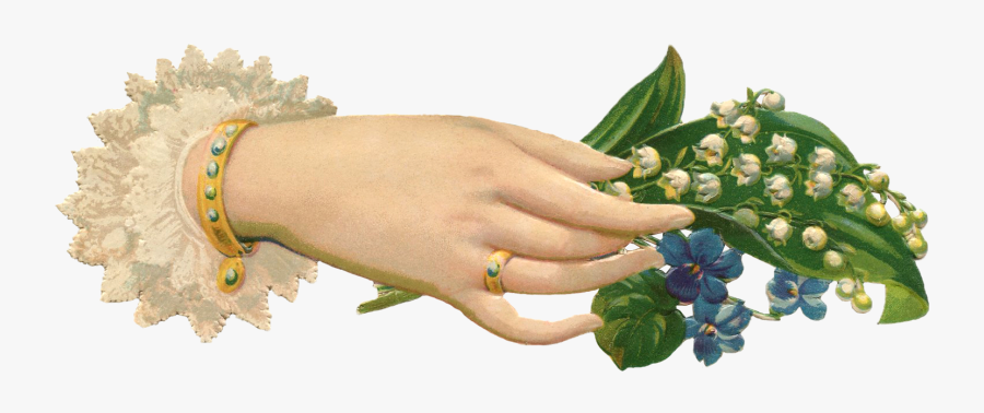 Transparent Lily Of The Valley Clipart - Victorian Hand Holding Flower, Transparent Clipart