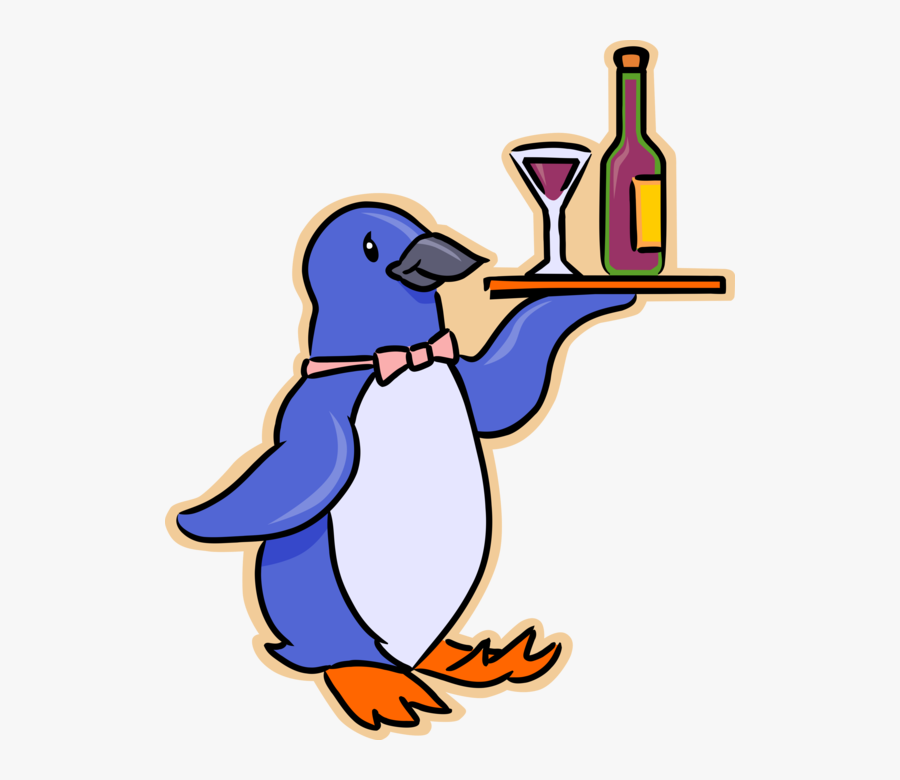 Vector Illustration Of Penguin Waiter With Serving, Transparent Clipart