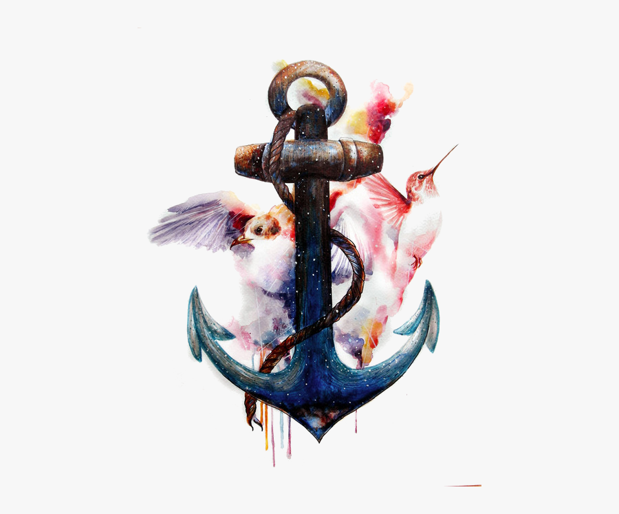 And Tattoo Art Anchors Birds Watercolor Painting Clipart - Anchor Watercolour Art, Transparent Clipart