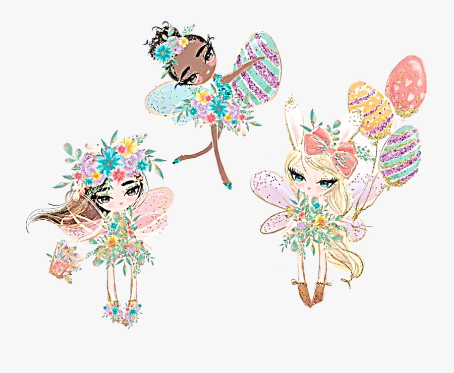 #watercolor #fairies #fairy #easter #eggs #basket #balloons - Illustration, Transparent Clipart