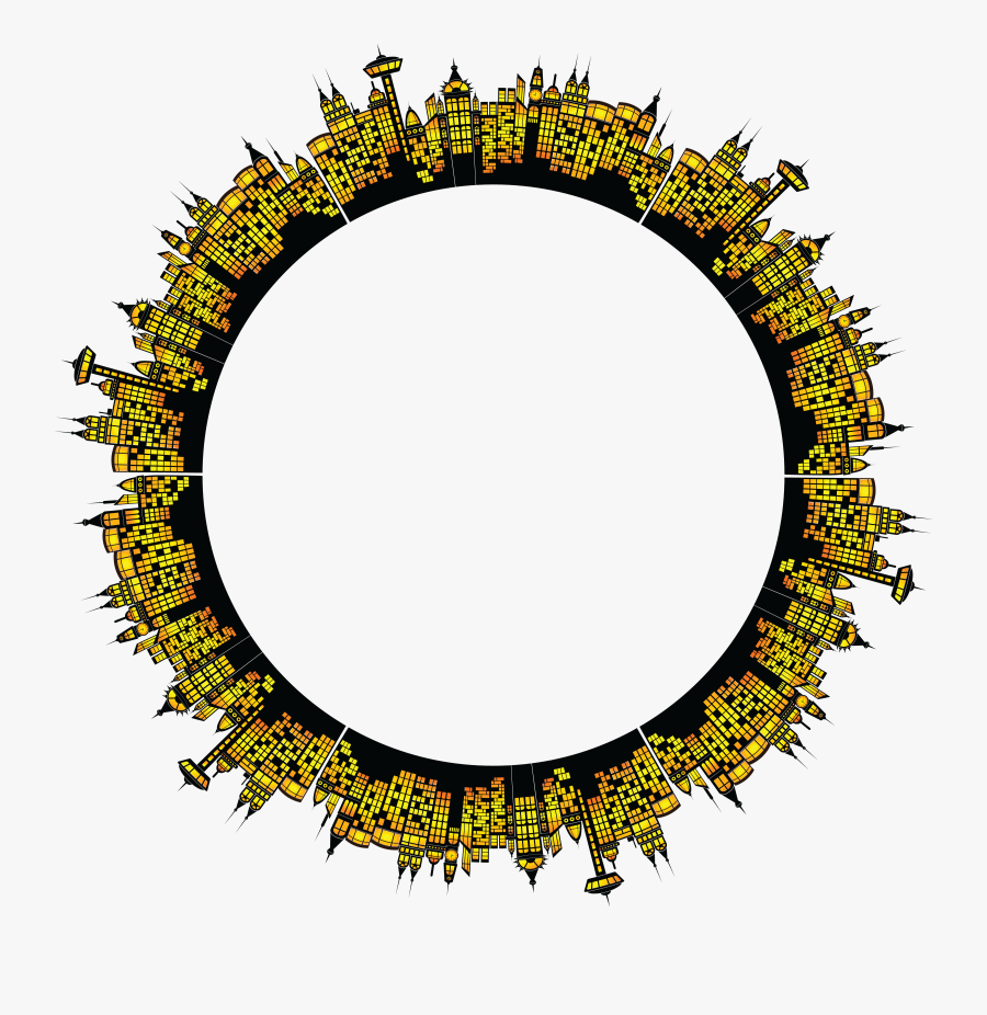 Free Clipart Of A Circular Frame Of Glowing City Buildings - City Frame, Transparent Clipart