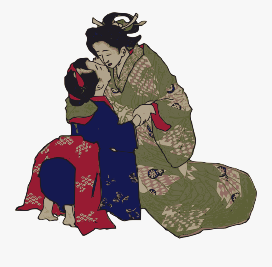 Geisha Kissing, Transparent Clipart