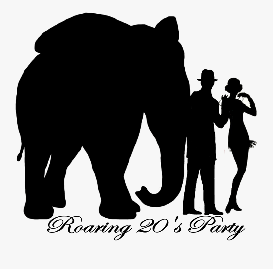 Roaring 20s Invite Silouette Logo Right W-text - Indian Elephant, Transparent Clipart