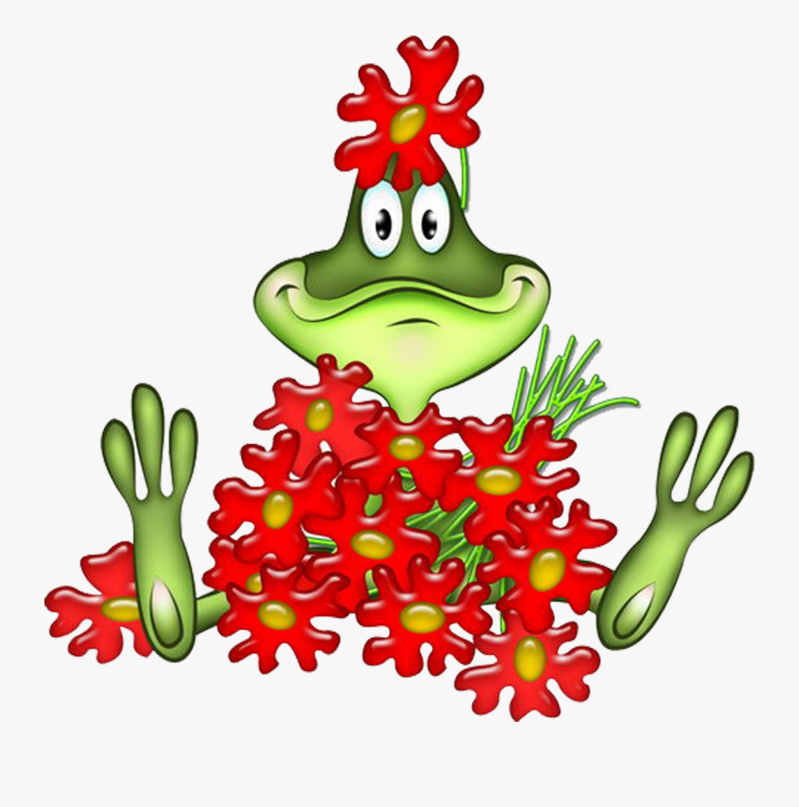 Frog In Red Flowers - Лягушка С Цветами, Transparent Clipart