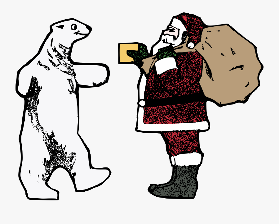 Santa And The Polar Bear Clip Arts - Polar Bear & Santa, Transparent Clipart