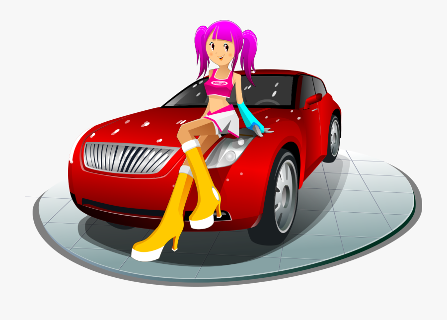 Cartoon Girl Clip Art - Girl And Car Transparent, Transparent Clipart