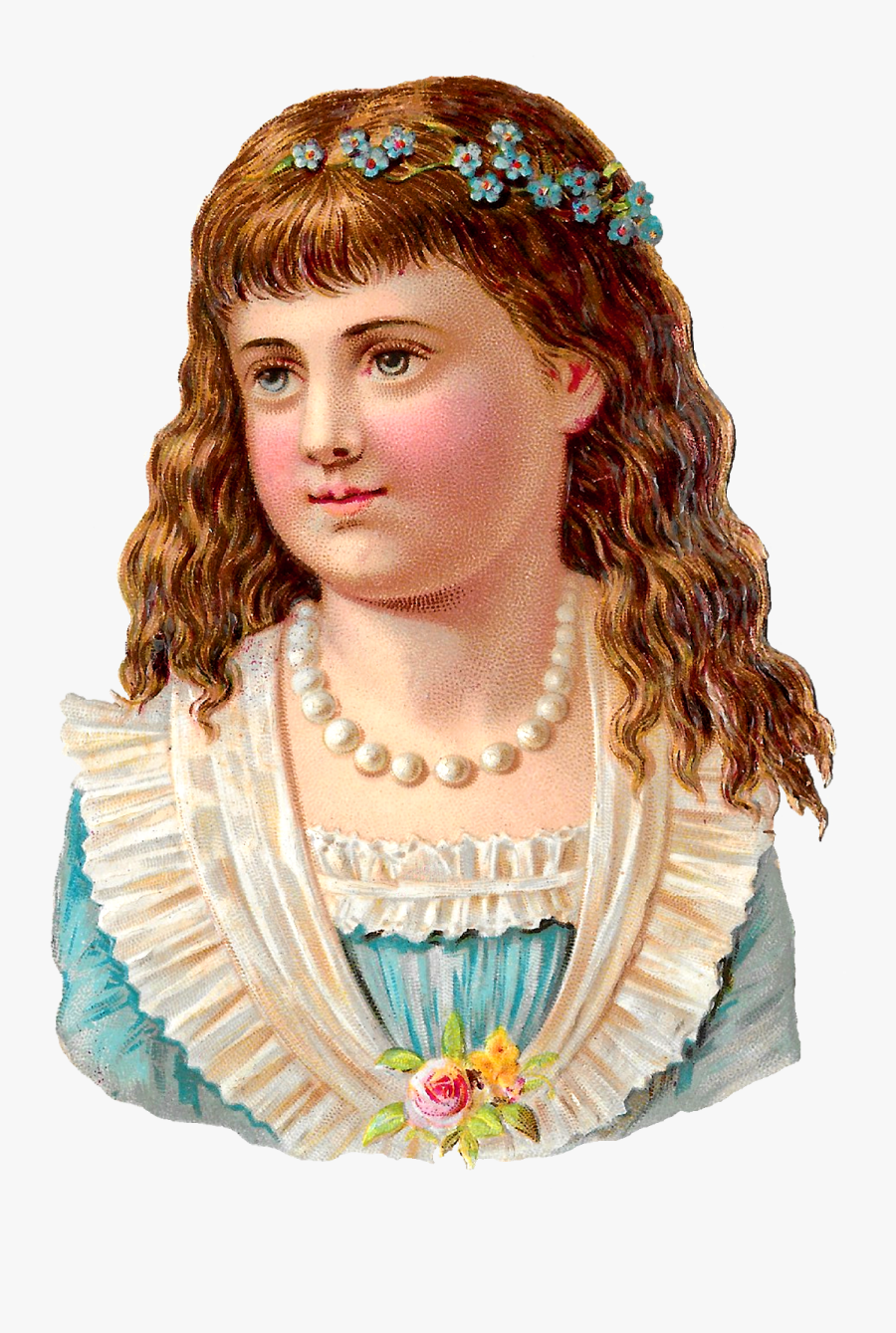 Child Girl Antique Stock Image Clipart Digital Download - Headpiece, Transparent Clipart