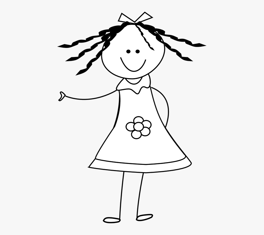 Girl, Doll, Dress, Ribbon, Flower, Outlines, Stickman - Black And White Girl Clip Art, Transparent Clipart