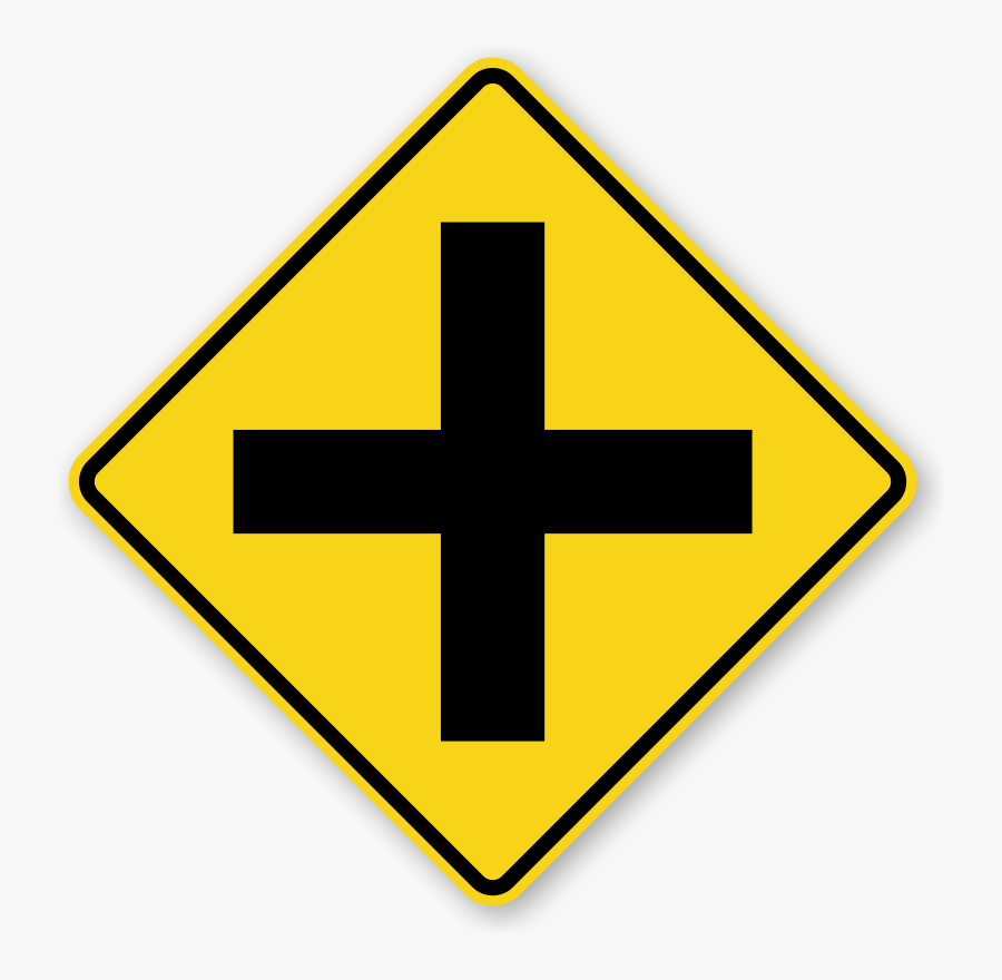 Clip Art Cross Road Symbol W - Yellow Diamond With Black Cross Sign, Transparent Clipart