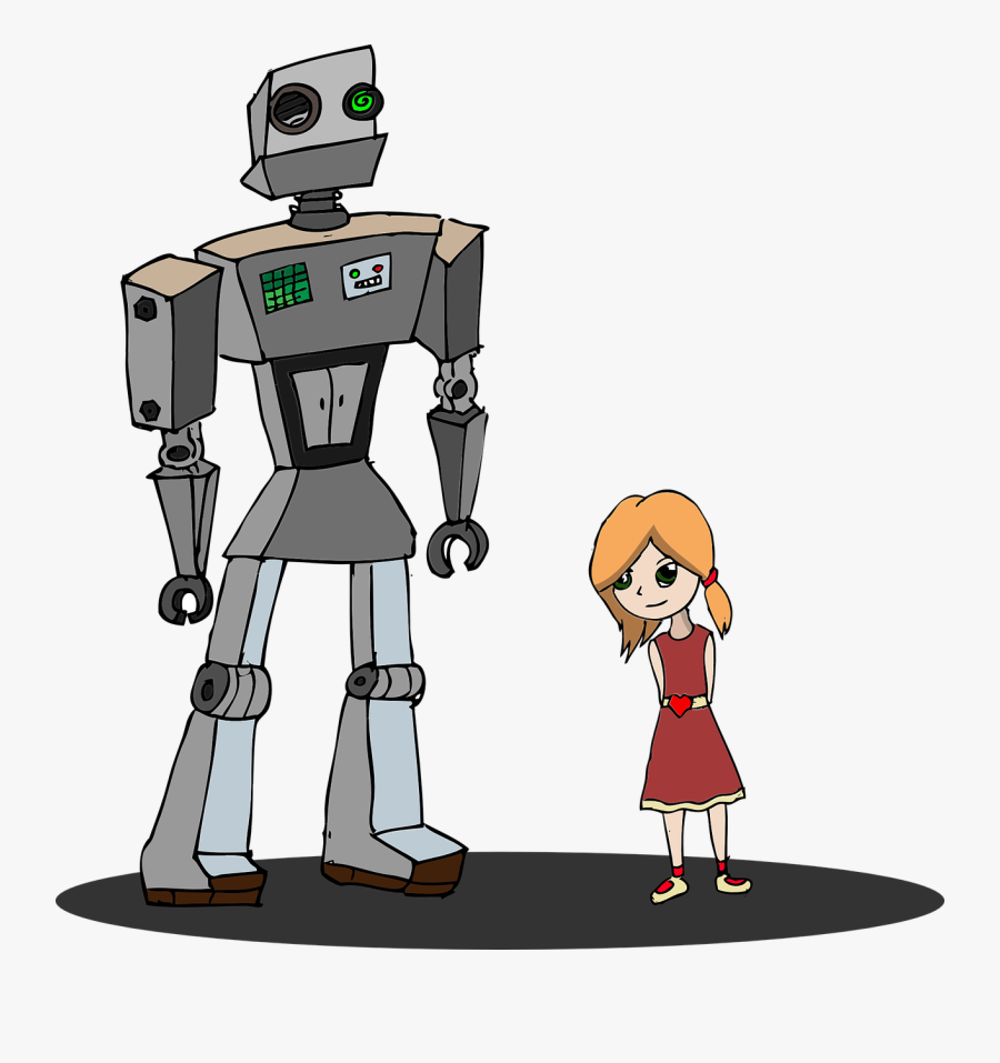 Robot Clipart Person - Girl And Robot Cartoon, Transparent Clipart