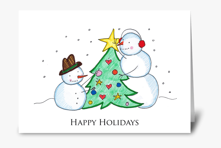 Happy Holidays Snowmen Greeting Card - Cartoon, Transparent Clipart