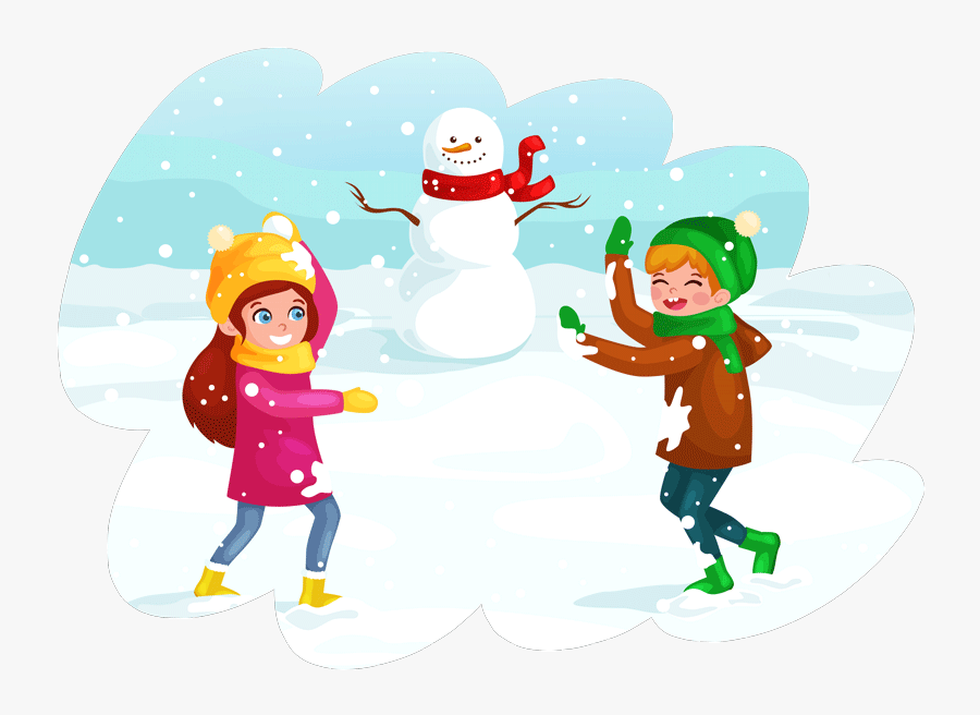 Boy And Girl Playing With Snow Cartoon, Transparent Clipart