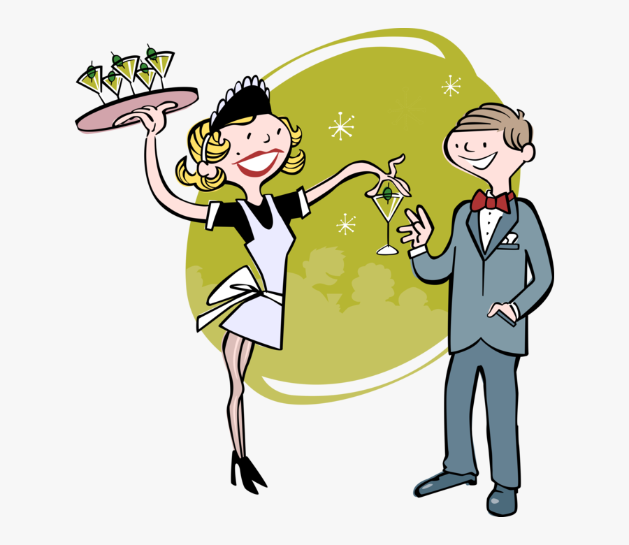 Vector Illustration Of Cocktail Waitress Serving Martini - Party Pictures Clip Art, Transparent Clipart