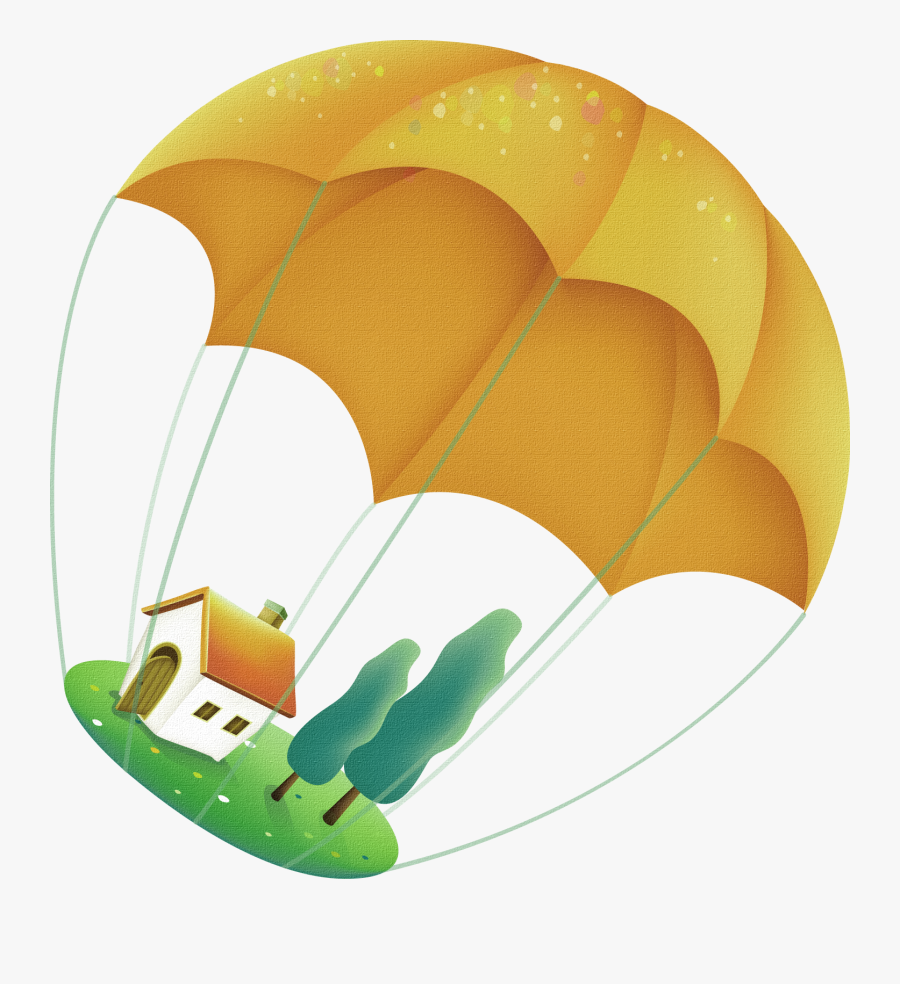 Yellow Cartoon Parachute House Decoration Pattern - Casitas Infantiles Png, Transparent Clipart