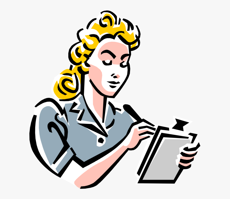 Vector Illustration Of Restaurant Maître D"hôtel Waitress - Secretary Clip Art, Transparent Clipart