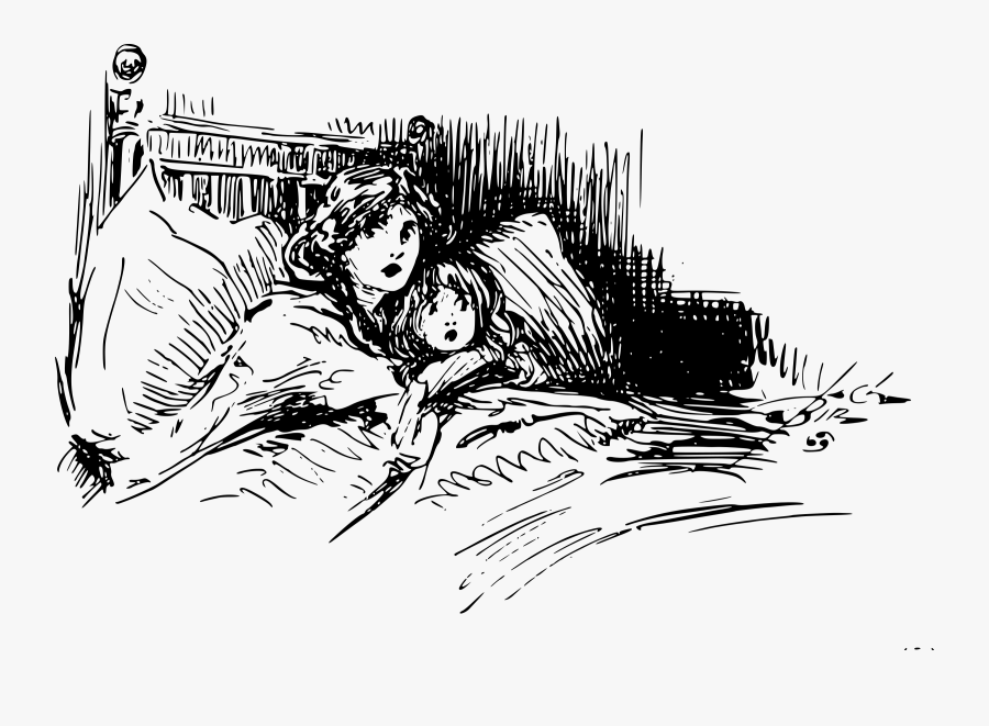 Scared Mother And Child In Bed Clip Arts - Scared Mother And Child, Transparent Clipart
