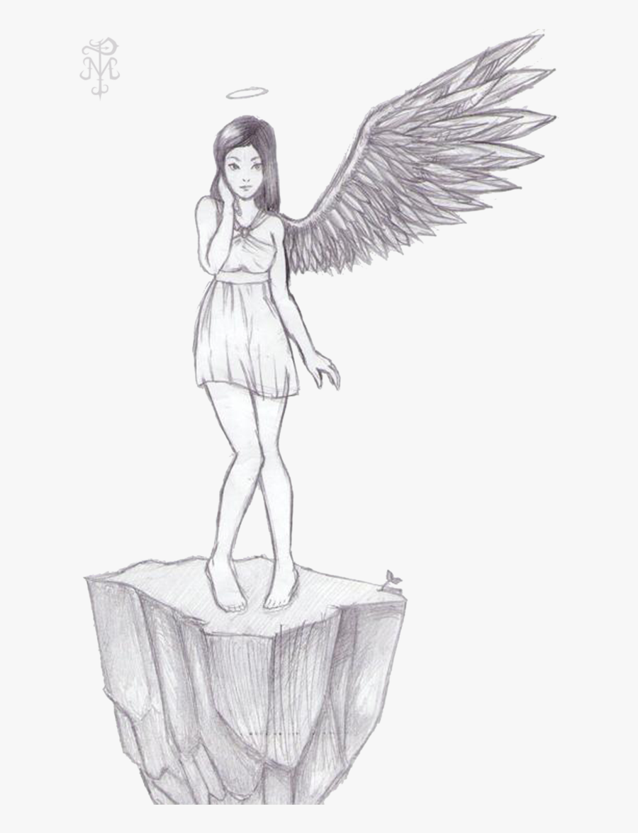 Clip Art Black And White Stock Angels Drawing Gangster - One Winged Angel Girl, Transparent Clipart