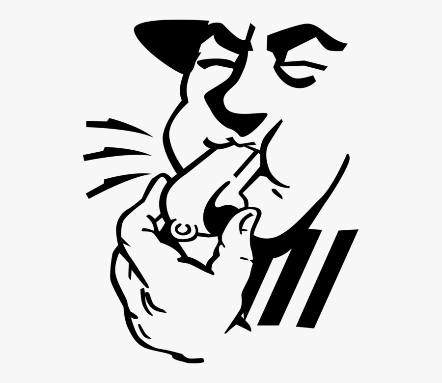 Vector Illustration Of Referee Blows Sports Referee - Blowing Whistle Clipart Black And White, Transparent Clipart