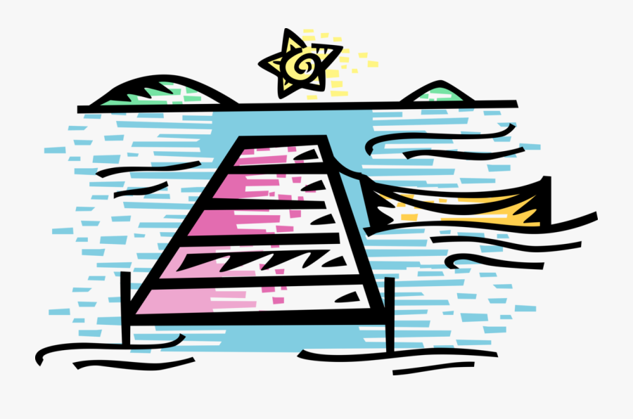 Vector Illustration Of Boat Dock Landing Pier At Seashore, Transparent Clipart